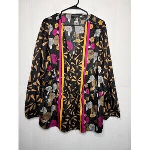 NEW Lane Bryant Women's Black Floral Print V-Neck Elastic Waist Shirt Size 24